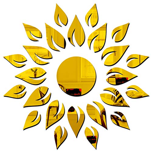 Bikri Kendra - Sun Shine Golden Decorative Mirror Stickers for Wall, Wall Mirror Stickers, 3D Acrylic Stickers Wall Stickers for Hall Room, Bed Room, Kitchen Living Room Kids Room-Self-Adhesive - Image 1