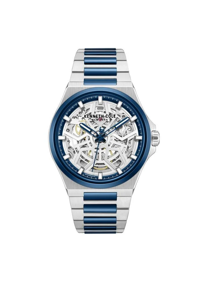 Kenneth Cole New York Verrazzano Men's 43.5mm Automatic Watch with Silver-Blue Dial & Stainless Steel Bracelet