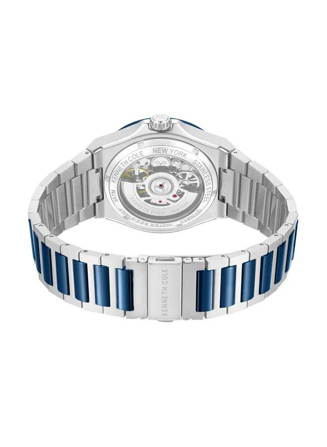 Kenneth Cole New York Verrazzano Men's 43.5mm Automatic Watch with Silver-Blue Dial & Stainless Steel Bracelet