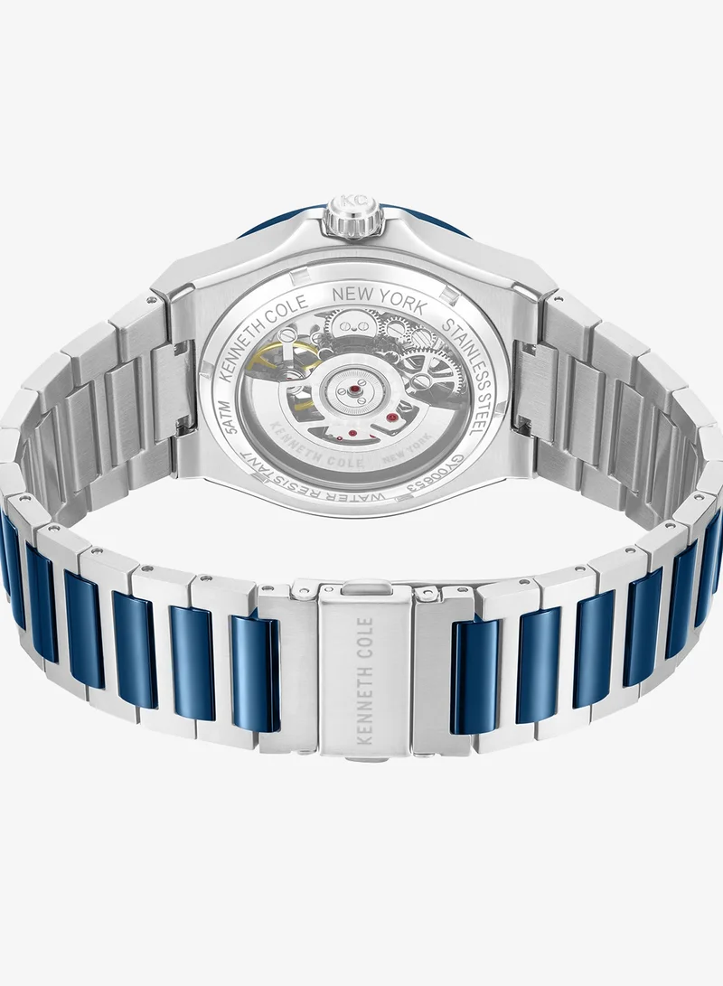 Kenneth Cole New York Silver/Blue Verrazzano Stainless Steel Bracelet Automatic Watch for Men, 43.5mm for Men | Best Price UAE