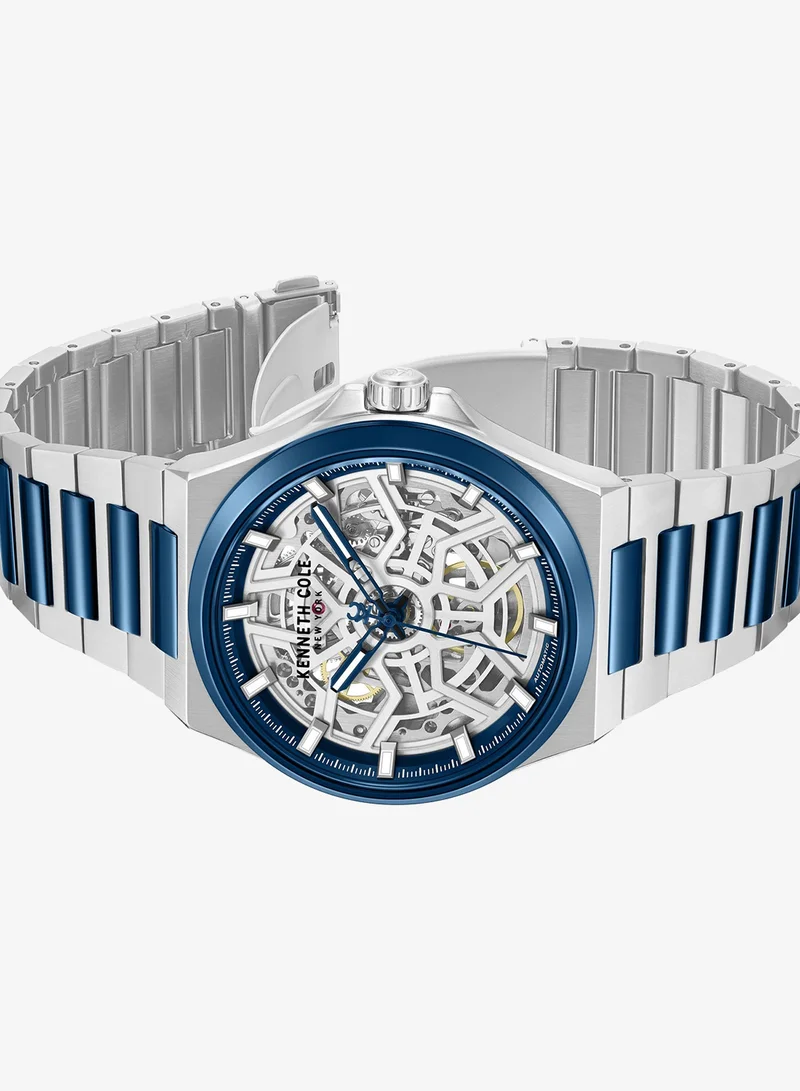 Kenneth Cole New York Silver/Blue Verrazzano Stainless Steel Bracelet Automatic Watch for Men, 43.5mm for Men | Best Price UAE