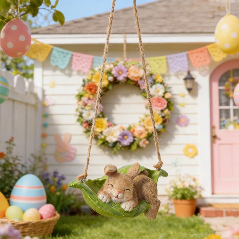 LC LCdecohome Rabbit Garden DÃ©cor Hanging Statue - Bunny DÃ©cor Hanging on Tree Branch Rabbit Swing Statue Bunny Easter Tree DÃ©cor Outdoor Ornaments Resin Sculpture Yard 4.96 * 2.3 * 2.3 Inch - Image 3
