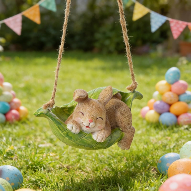 LC LCdecohome Rabbit Garden DÃ©cor Hanging Statue - Bunny DÃ©cor Hanging on Tree Branch Rabbit Swing Statue Bunny Easter Tree DÃ©cor Outdoor Ornaments Resin Sculpture Yard 4.96 * 2.3 * 2.3 Inch - Image 2
