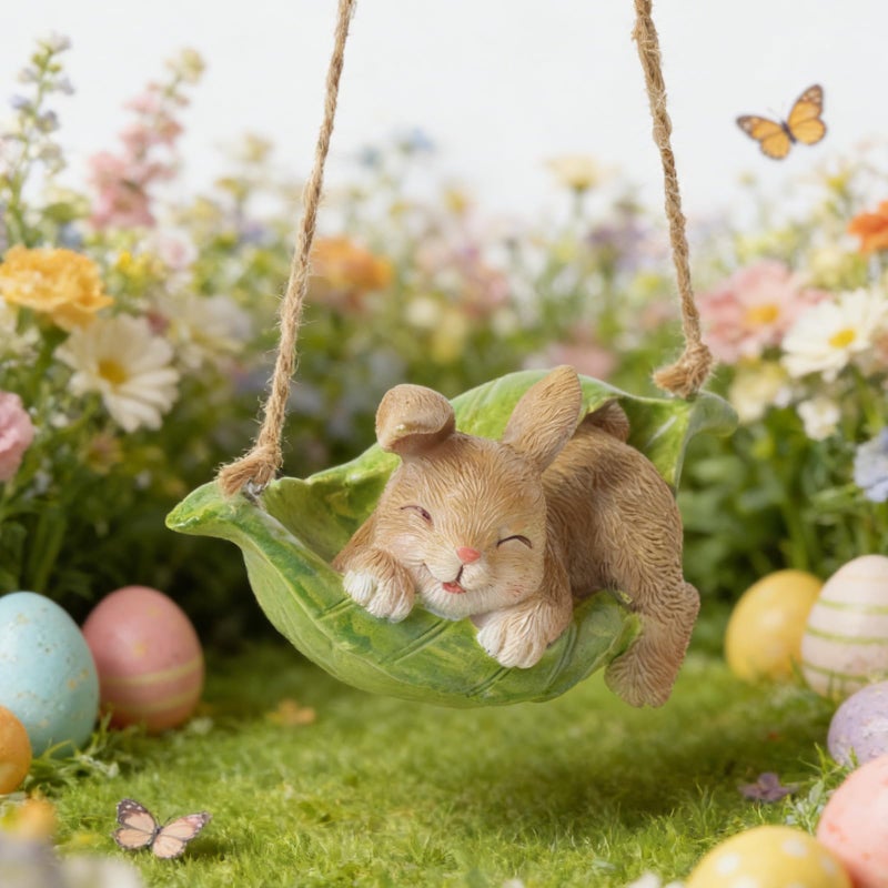 LC LCdecohome Rabbit Garden DÃ©cor Hanging Statue - Bunny DÃ©cor Hanging on Tree Branch Rabbit Swing Statue Bunny Easter Tree DÃ©cor Outdoor Ornaments Resin Sculpture Yard 4.96 * 2.3 * 2.3 Inch - Image 1
