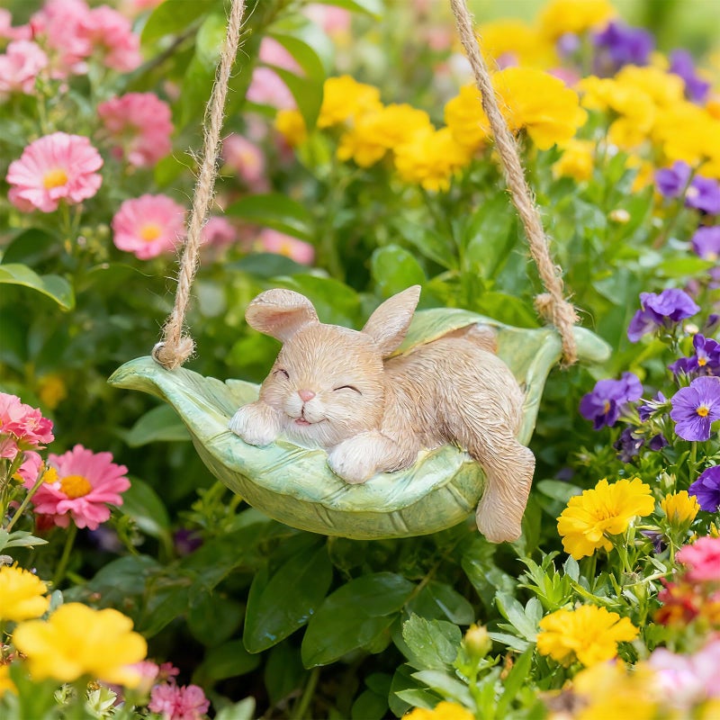LC LCdecohome Rabbit Garden DÃ©cor Hanging Statue - Bunny DÃ©cor Hanging on Tree Branch Rabbit Swing Statue Bunny Easter Tree DÃ©cor Outdoor Ornaments Resin Sculpture Yard 4.96 * 2.3 * 2.3 Inch - Image 5