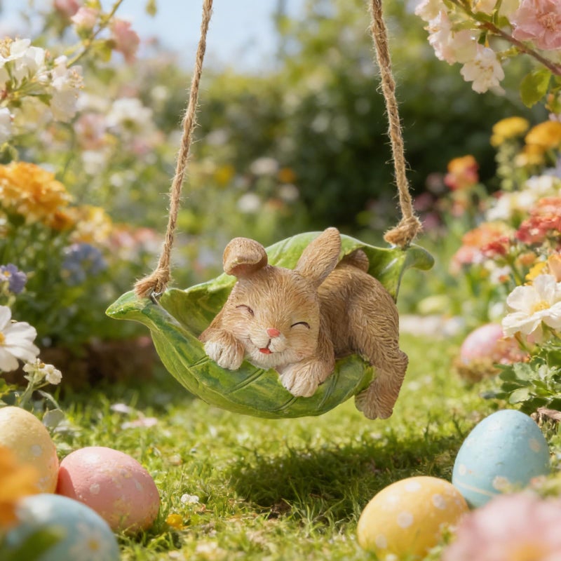 LC LCdecohome Rabbit Garden DÃ©cor Hanging Statue - Bunny DÃ©cor Hanging on Tree Branch Rabbit Swing Statue Bunny Easter Tree DÃ©cor Outdoor Ornaments Resin Sculpture Yard 4.96 * 2.3 * 2.3 Inch - Image 4