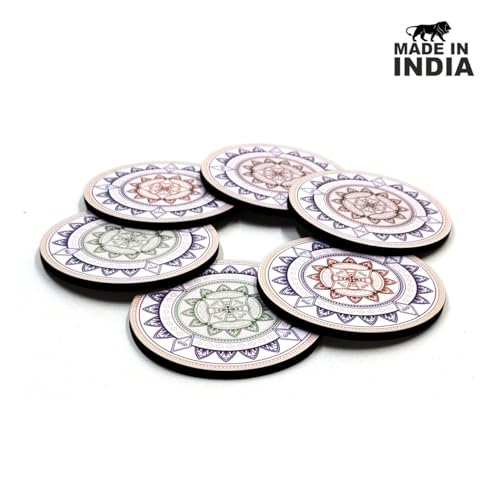 Woodkey Wooden Coaster Set of 6 with Stand ? Mandala Design, Perfect for Tea Cups, Coffee Mugs, Glasses | Mandala Tea Coasters, Dining Table Accessories (3.5 x 3.5 Inch) W101 - Image 2