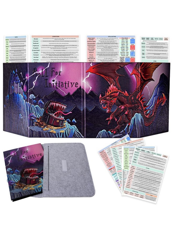 CZYY DND DM Screen Deluxe Edition: Colorfully Embossed Dragon & Mimic, Four-Panel with Pockets Dungeon Master Screen for Dungeons and Dragon, Pathfinder, DD - Image 1