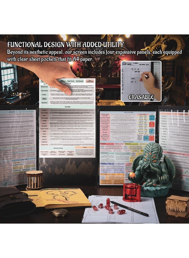 CZYY DND DM Screen Deluxe Edition: Colorfully Embossed Dragon & Mimic, Four-Panel with Pockets Dungeon Master Screen for Dungeons and Dragon, Pathfinder, DD - Image 4