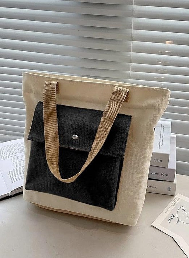 HIMART Canvas Tote Bag with Zipper, Durable Straps, Heavy-Duty Fabric, Dual-Tone Design, Stylish, Lightweight, Reusable, and Spacious for Everyday Use (Classic Tote, Black Pocket) - Image 4