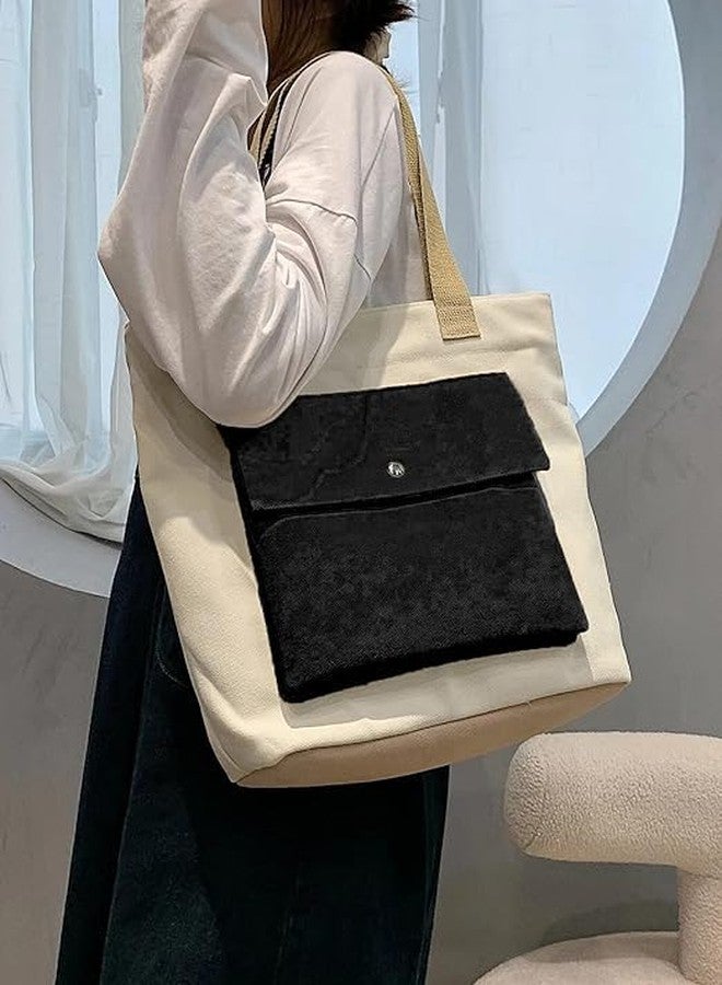 HIMART Canvas Tote Bag with Zipper, Durable Straps, Heavy-Duty Fabric, Dual-Tone Design, Stylish, Lightweight, Reusable, and Spacious for Everyday Use (Classic Tote, Black Pocket) - Image 5