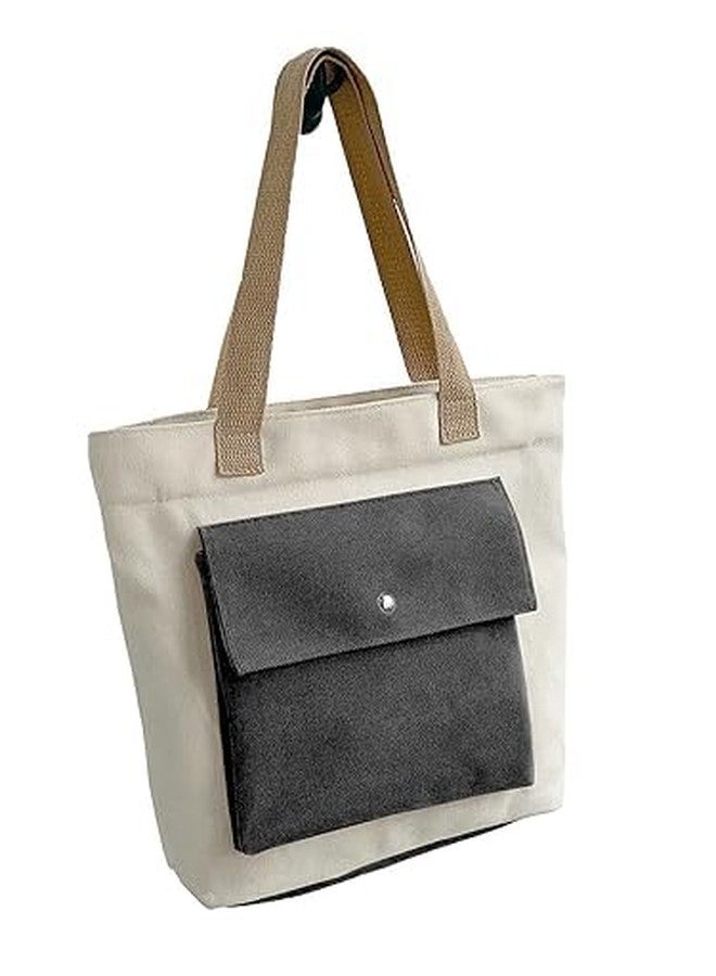 HIMART Canvas Tote Bag with Zipper, Durable Straps, Heavy-Duty Fabric, Dual-Tone Design, Stylish, Lightweight, Reusable, and Spacious for Everyday Use (Classic Tote, Black Pocket) - Image 1
