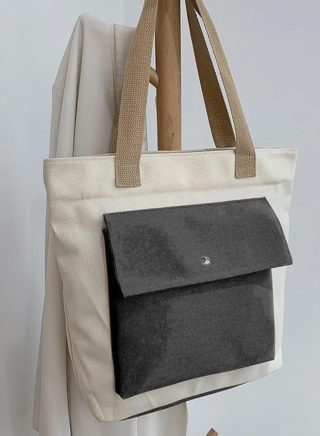 HIMART Canvas Tote Bag with Zipper, Durable Straps, Heavy-Duty Fabric, Dual-Tone Design, Stylish, Lightweight, Reusable, and Spacious for Everyday Use (Classic Tote, Black Pocket) - Image 2