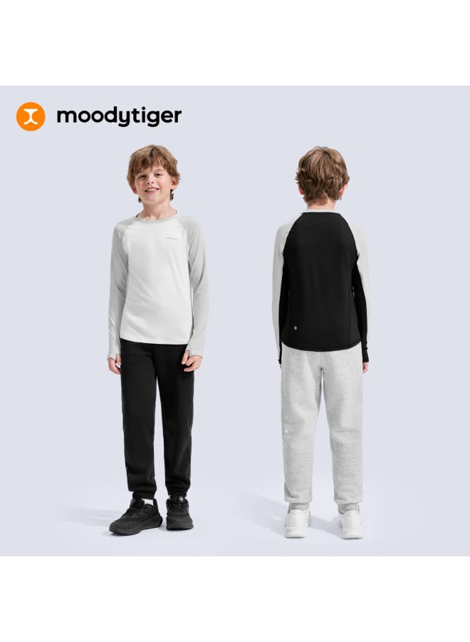 Moodytiger Boys' Long Sleeve T-shirt Soft Sweat-absorbing Winter New Colorblock Crew Neck Base Layer Outdoor Sports Top