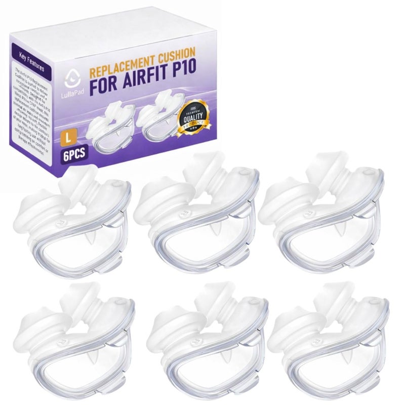 Lullapad AirFit P10 Nasal Pillow Cushion - Silicone Replacement Nose Pillows - Leak-Free Seal & Lightweight Comfort Replacement Supplies for Uninterrupted Sleep - Large 6 Pack - Image 1