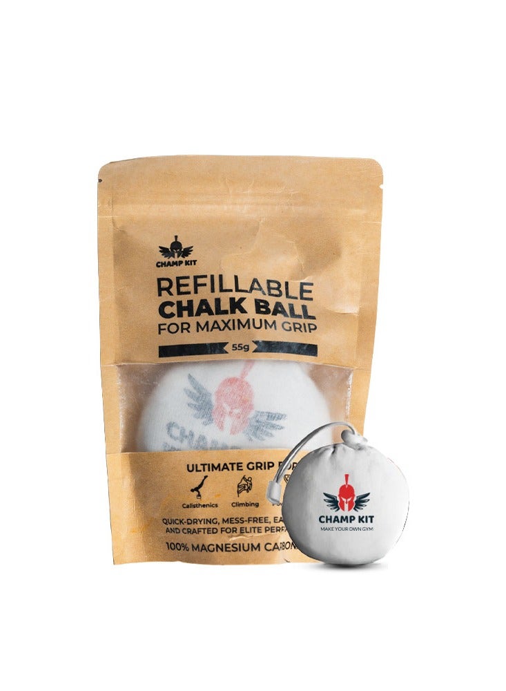 CHAMP KIT Magic Chalk Ball 55g - Premium Chalk Ball for Rock Climbing, Weight Lifting, Gymnastics, & Bowling - Mess Free Gym Chalk - Image 1