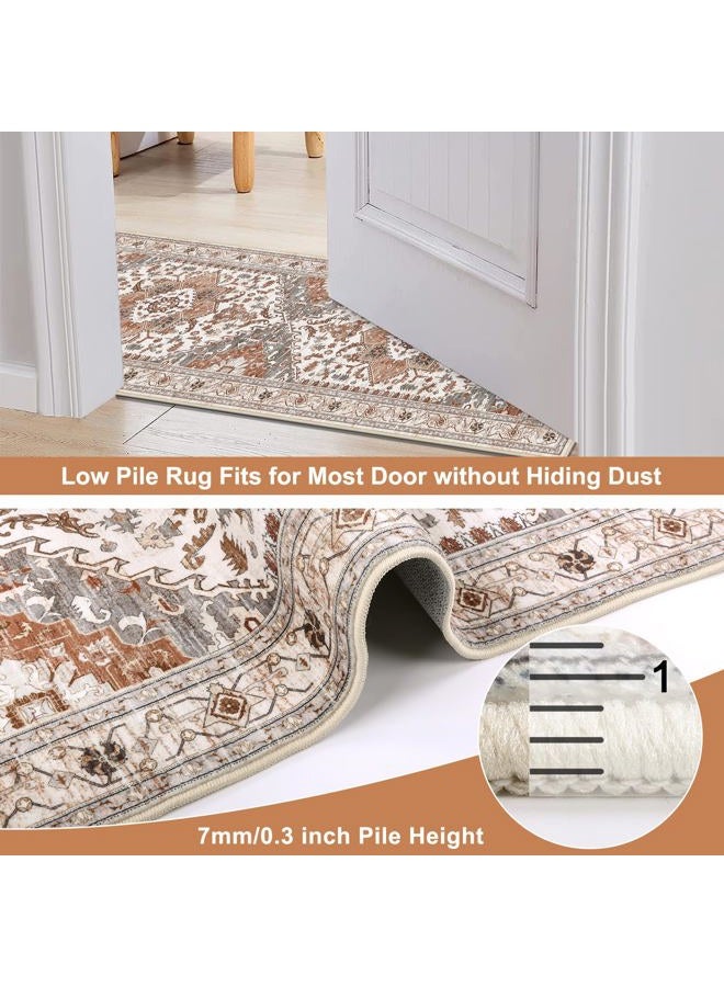 Yamaziot Washable Runner Rug, 2x8 Non-Slip Boho Vintage Hallway Rug Runner with Rubber Backing, Low Pile Faux Wool Distressed Carpet Runner for Bedroom, Kitchen, Laundry, Entrance, Ginger Grey - Image 4