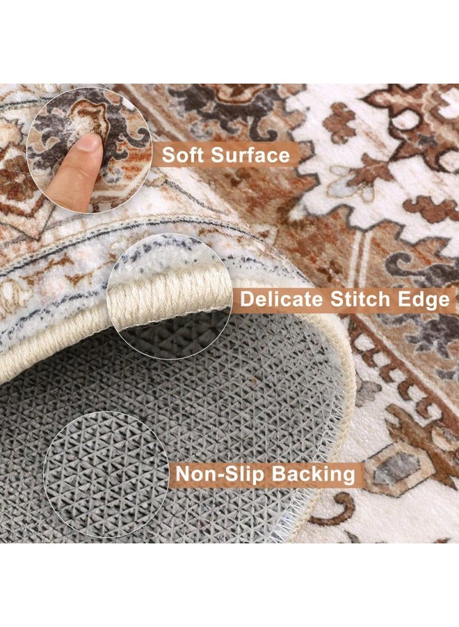 Yamaziot Washable Runner Rug, 2x8 Non-Slip Boho Vintage Hallway Rug Runner with Rubber Backing, Low Pile Faux Wool Distressed Carpet Runner for Bedroom, Kitchen, Laundry, Entrance, Ginger Grey - Image 3