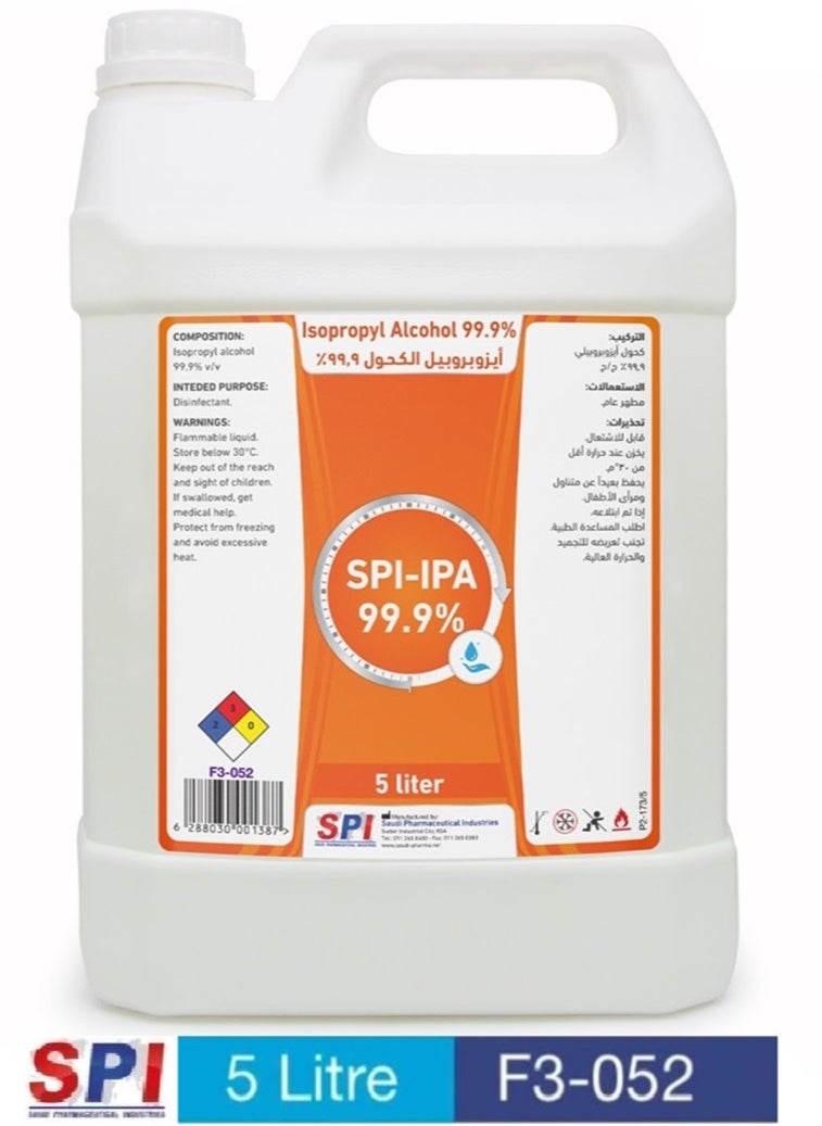 SPI - SPI-IPA Isopropyl Alcohol 99.9% Medical Pure For Surface and Tool Disinfection Effective Against Germs and Viruses 5 Litter - Image 1
