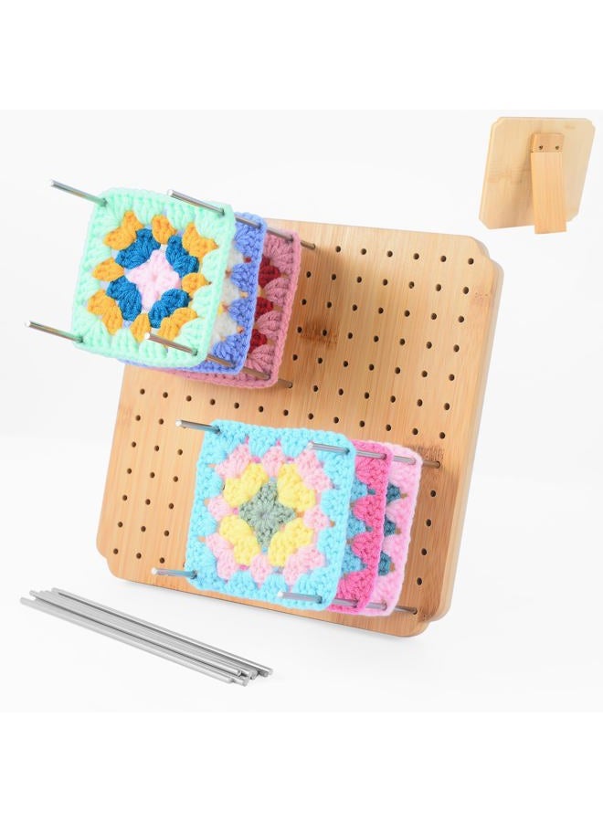 BLELEYLL 7.8" Crochet Blocking Board with 20 Pegs/Pins,Granny Square Blocking Board,Blocking Boards for Crochet Projects,Crochet Square Blocking Board,Wooden Crocheting Accessories Gifts for Crocheters. - Image 1