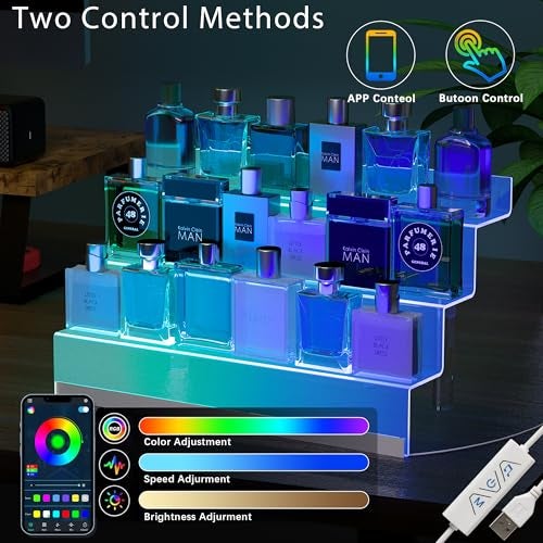 Golener 16 Acrylic Display Organizer with LED Light 3 Tier Perfume Stand and Display Step Shelves Holder Cologne Organizer for Men Figures Stand Porta Perfumes Para Tocador Clear Riser Dessert Shelf - Image 3