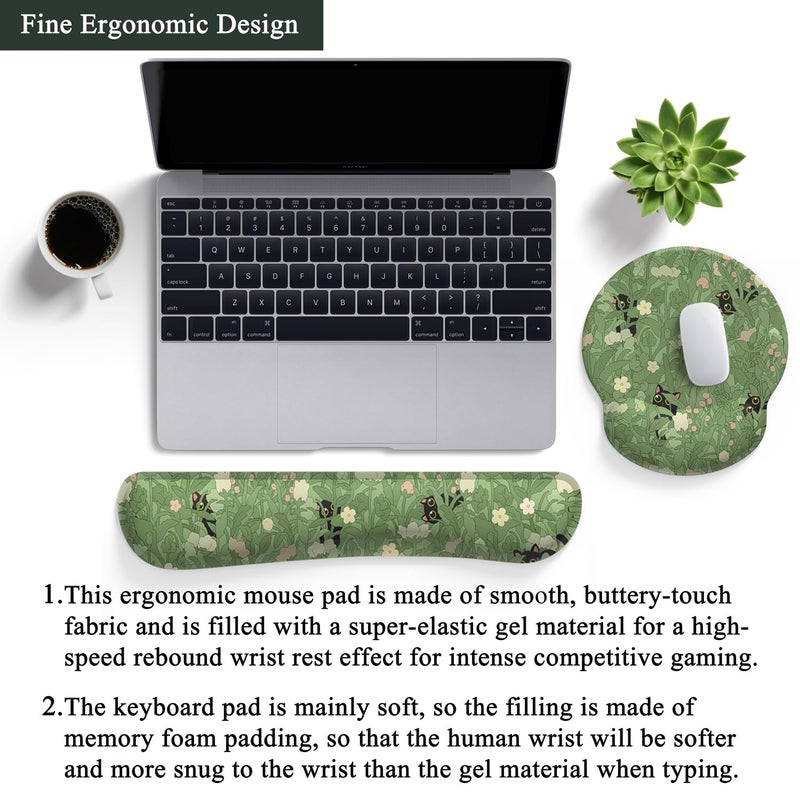 Mechanical Cattle Cute Flower Mouse Pad Wrist Support Ergonomic Green Hide Out Cat, Keyboard Mouse Wrist Rest Non-Slip Gel Anime Kawaii 3D Mouse Pads Wrist Pad,Easy Typing,Pain Relief, Comfortable Computer Mouse Pad. - Image 3