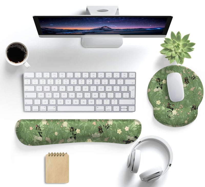 Mechanical Cattle Cute Flower Mouse Pad Wrist Support Ergonomic Green Hide Out Cat, Keyboard Mouse Wrist Rest Non-Slip Gel Anime Kawaii 3D Mouse Pads Wrist Pad,Easy Typing,Pain Relief, Comfortable Computer Mouse Pad. - Image 2