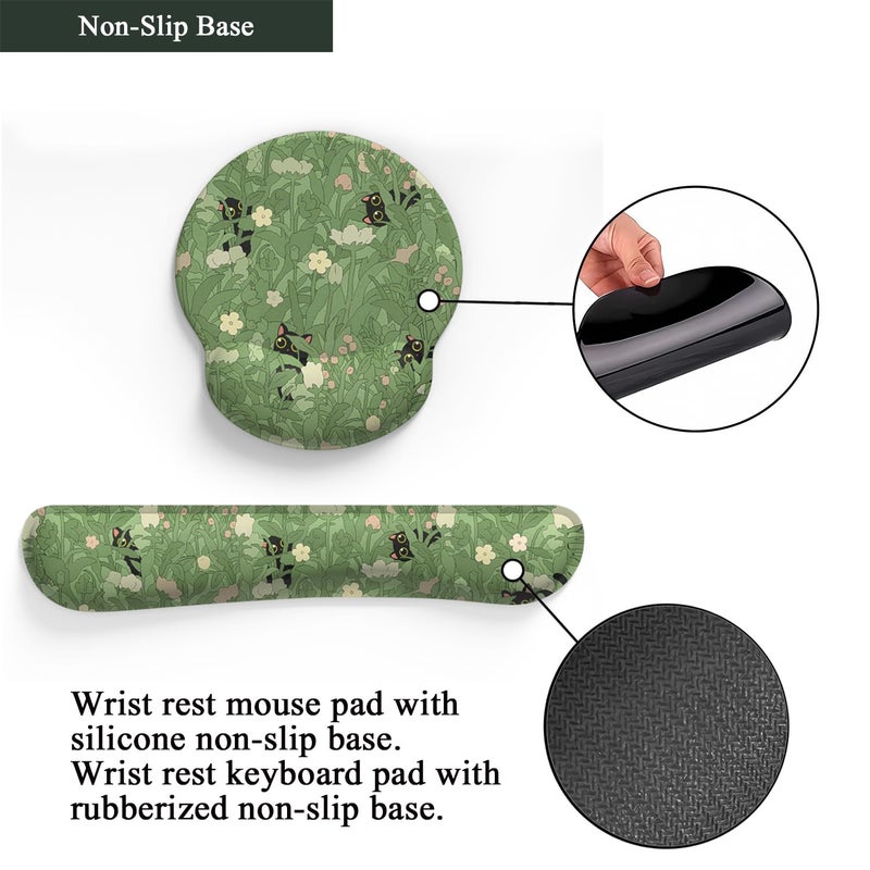 Mechanical Cattle Cute Flower Mouse Pad Wrist Support Ergonomic Green Hide Out Cat, Keyboard Mouse Wrist Rest Non-Slip Gel Anime Kawaii 3D Mouse Pads Wrist Pad,Easy Typing,Pain Relief, Comfortable Computer Mouse Pad. - Image 5