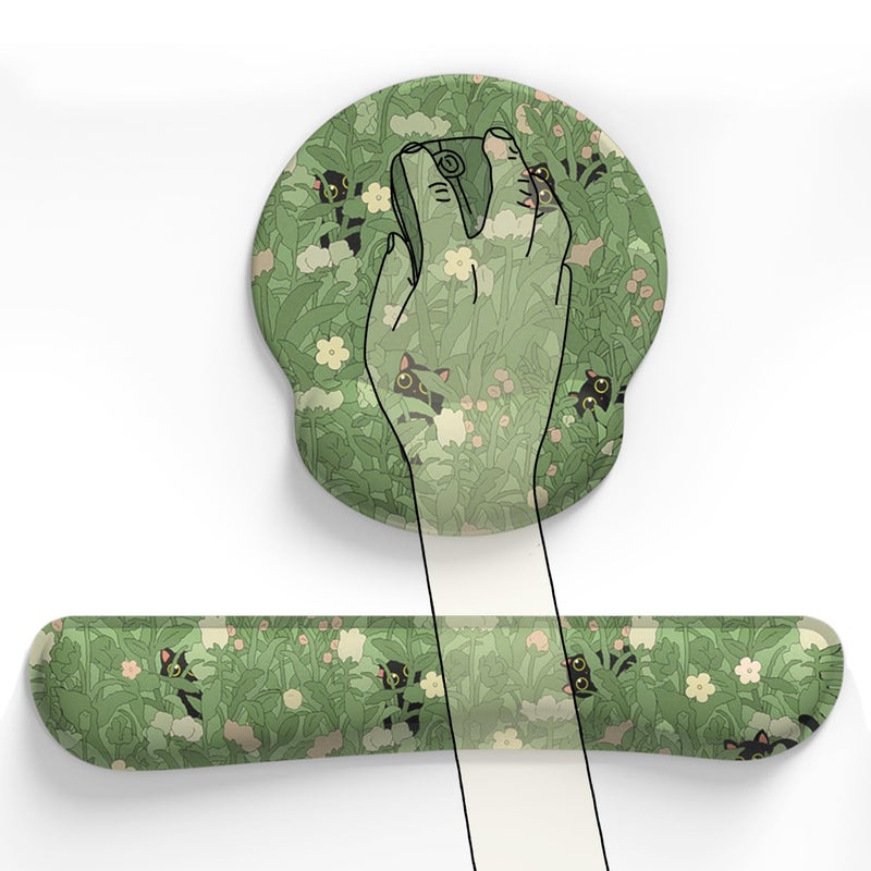 Mechanical Cattle Cute Flower Mouse Pad Wrist Support Ergonomic Green Hide Out Cat, Keyboard Mouse Wrist Rest Non-Slip Gel Anime Kawaii 3D Mouse Pads Wrist Pad,Easy Typing,Pain Relief, Comfortable Computer Mouse Pad. - Image 4