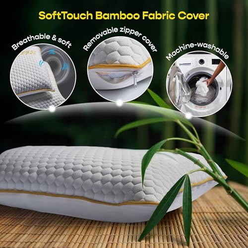 SleepyCat Orthopaedic Memory Foam Pillow for Better Shoulder and Neck Support, 1 Piece (Standard Size, 25x16 inches, White, Bamboo Fabric) - Image 3