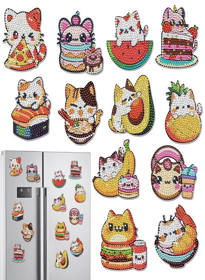 INCOK Cat Diamond Art Magnets Refrigerator - 12 PCS DIY Diamond Painting Kits Pineapple Hamburger Avocado Fridge Magnets Home Decors Art Crafts Birthday Gift for Adults Beginners Cat Lover - Image 1
