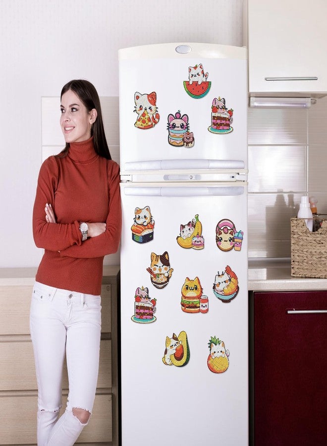 INCOK Cat Diamond Art Magnets Refrigerator - 12 PCS DIY Diamond Painting Kits Pineapple Hamburger Avocado Fridge Magnets Home Decors Art Crafts Birthday Gift for Adults Beginners Cat Lover - Image 5