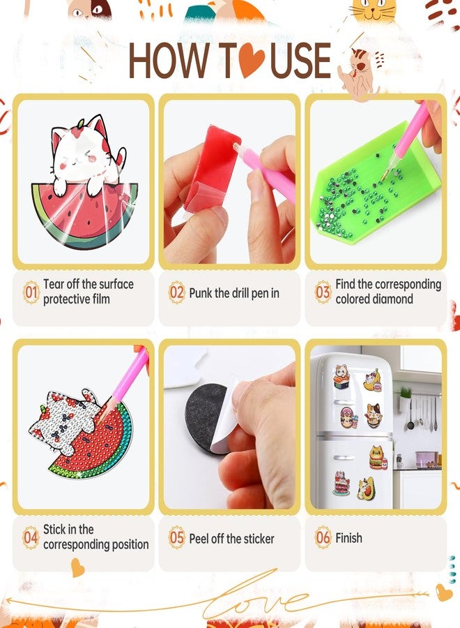 INCOK Cat Diamond Art Magnets Refrigerator - 12 PCS DIY Diamond Painting Kits Pineapple Hamburger Avocado Fridge Magnets Home Decors Art Crafts Birthday Gift for Adults Beginners Cat Lover - Image 3