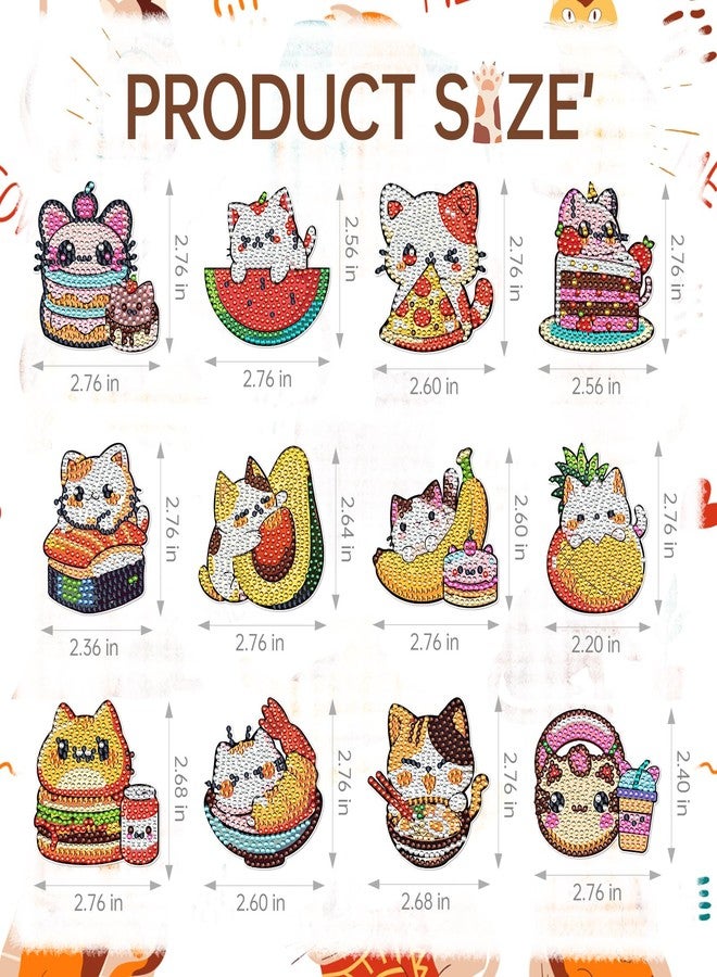 INCOK Cat Diamond Art Magnets Refrigerator - 12 PCS DIY Diamond Painting Kits Pineapple Hamburger Avocado Fridge Magnets Home Decors Art Crafts Birthday Gift for Adults Beginners Cat Lover - Image 2