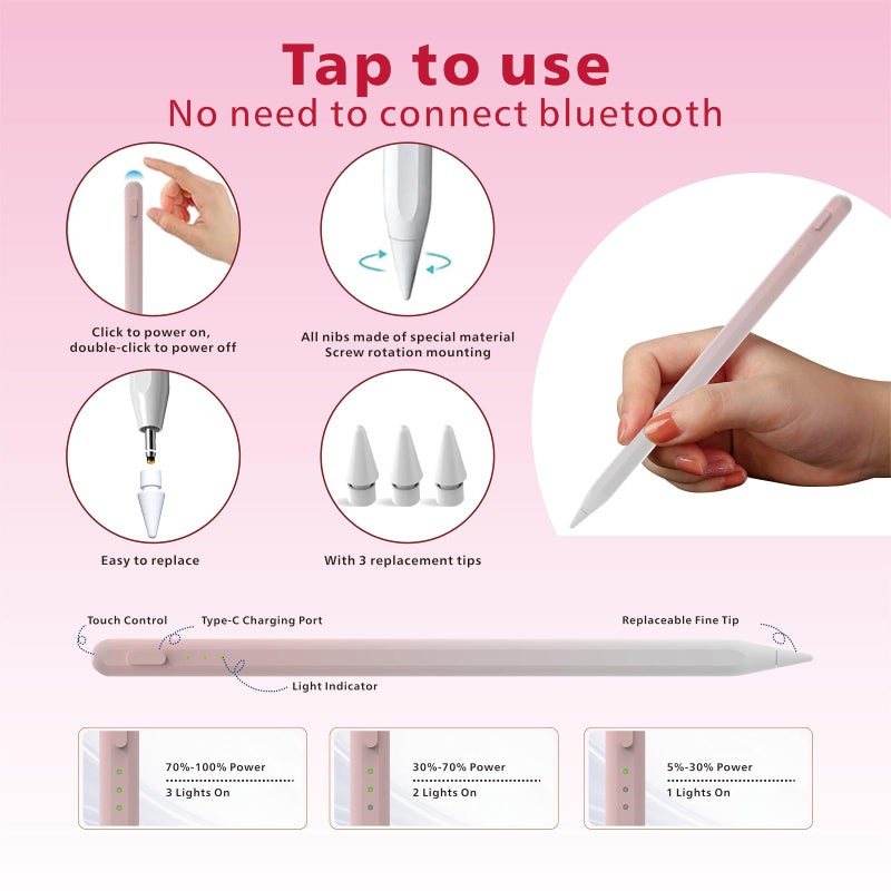 Milikilo Stylus Pen for iPad,14Mins Fast Charge for Apple Pencil,Palm Rejection,Tilt Sensitivity, Pen for iPad11/10/9/8/7/6, Pro 12.9"/11"/13" M4, Mini 6/5, Air 5/4/3/11"-13" M2/M3 with Polishing Cloth - Image 5