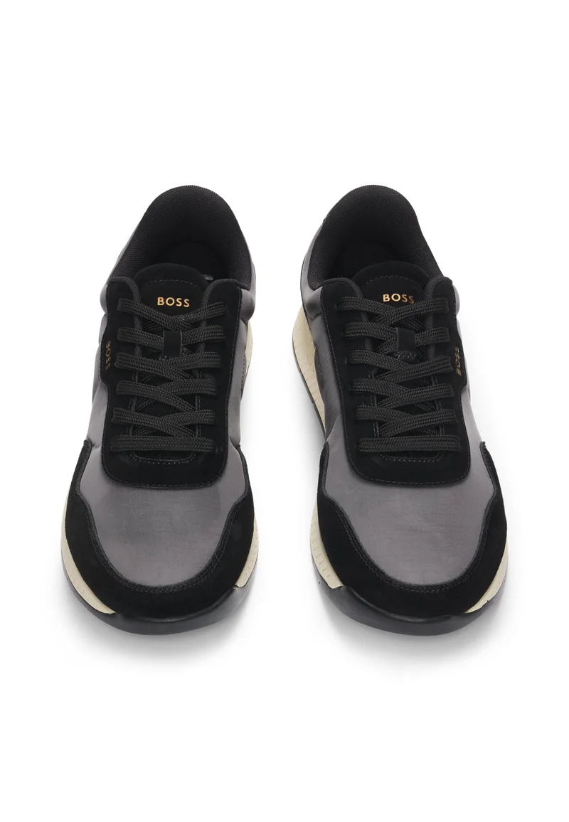 BOSS grey Mixed-material sneakers with suede trims for Men | Best Price UAE