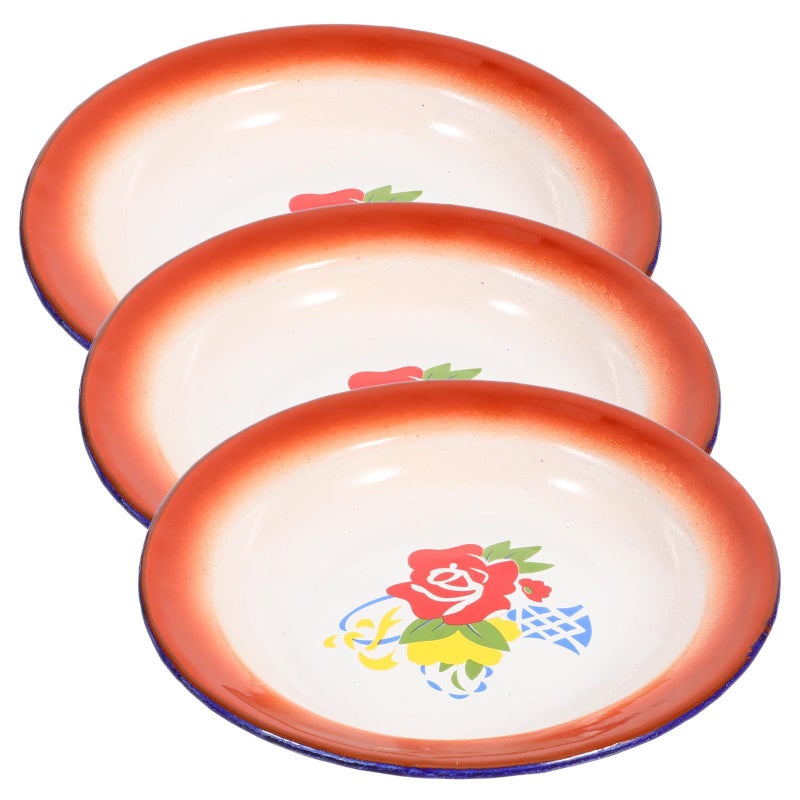 Vintage Enamel Plates 3pcs Floral Snack Fruit Serving Dishes 16cm Retro Tableware - Image 2