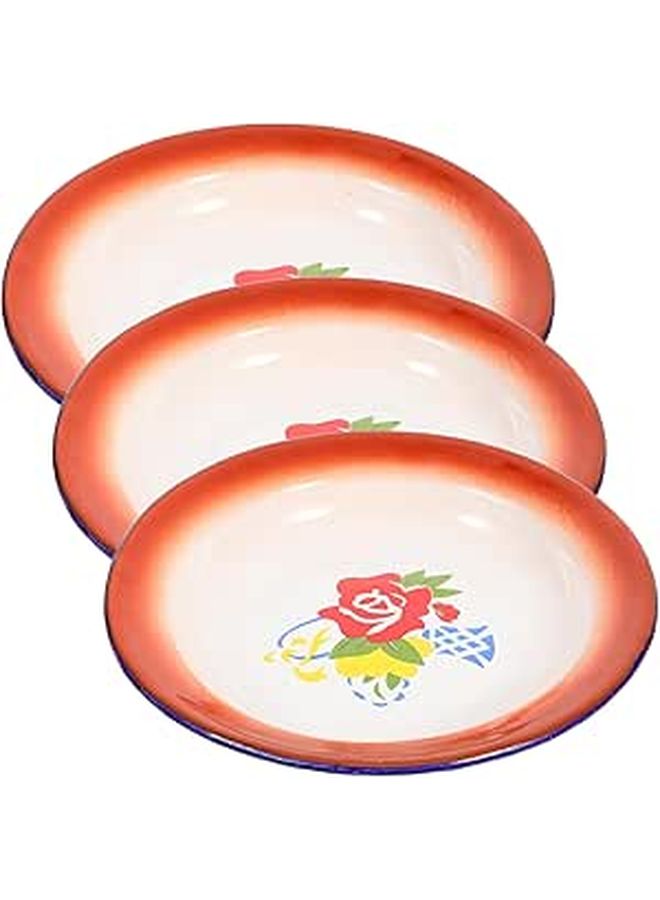 Vintage Enamel Plates 3pcs Floral Snack Fruit Serving Dishes 16cm Retro Tableware - Image 1