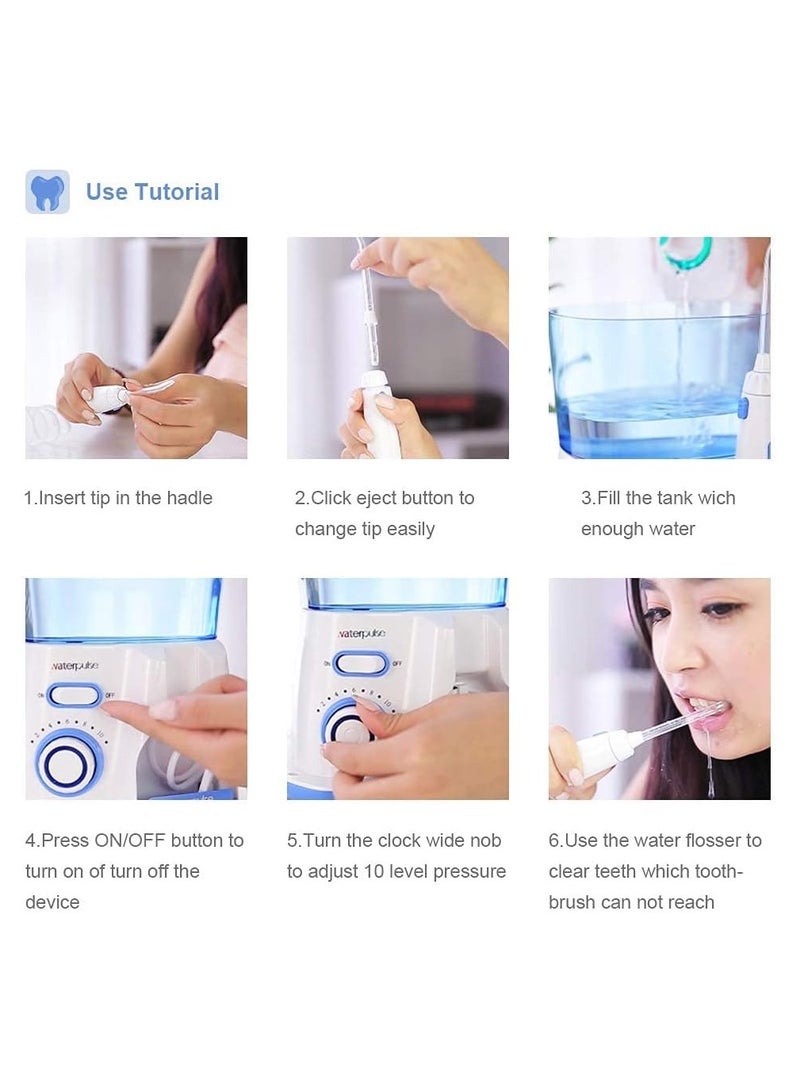 waterpluse Water Flosser Oral Irrigator, 800 ml Dental Water Tooth Cleaner, 10 Adjustable Pressures, Electric Flosser for Teeth / Braces, 5 Home Jets Professional Water Flosser Oral Irrigator - Image 4