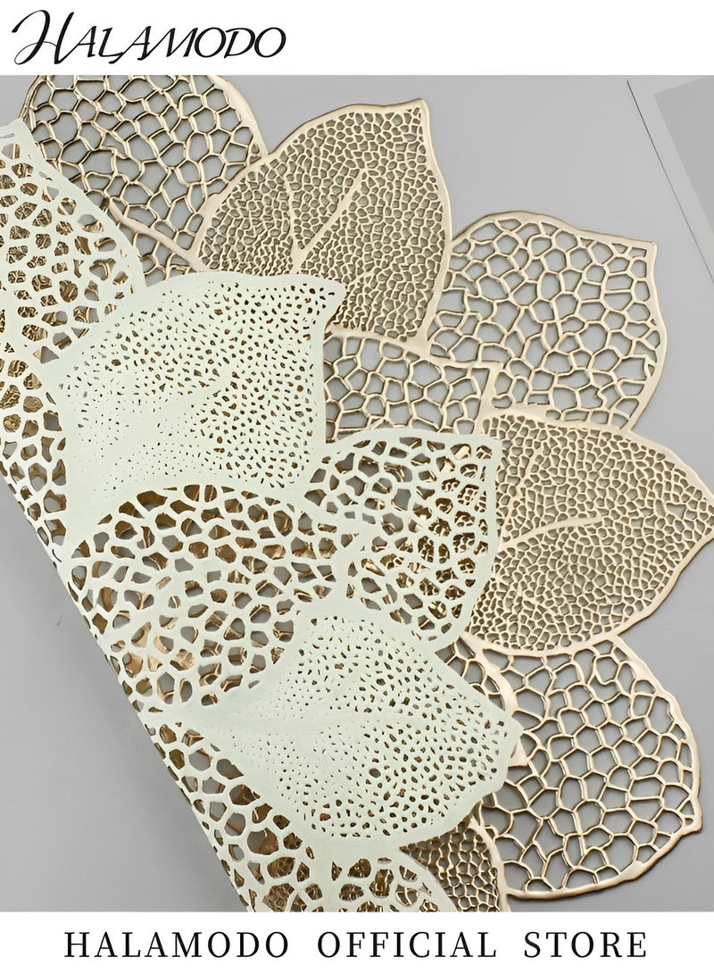 HALAMODO Gold Round Placemats for Dining Table 17 inch Pressed Vinyl Metallic Dinner Mats Lotus Flower Place Mats Non Slip Heat Resistand Tablemats for Holiday & Wedding & Home Table Decoration  - Image 4