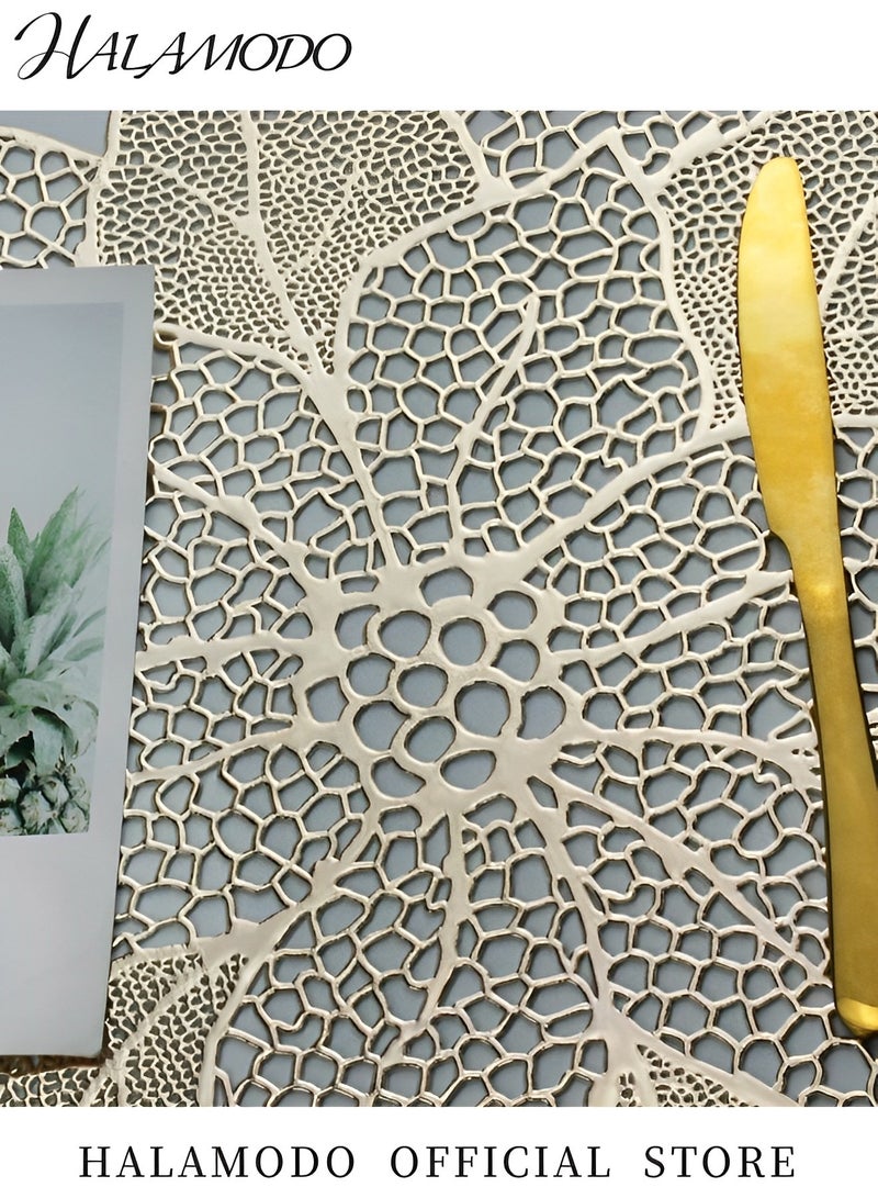 HALAMODO Gold Round Placemats for Dining Table 17 inch Pressed Vinyl Metallic Dinner Mats Lotus Flower Place Mats Non Slip Heat Resistand Tablemats for Holiday & Wedding & Home Table Decoration  - Image 5