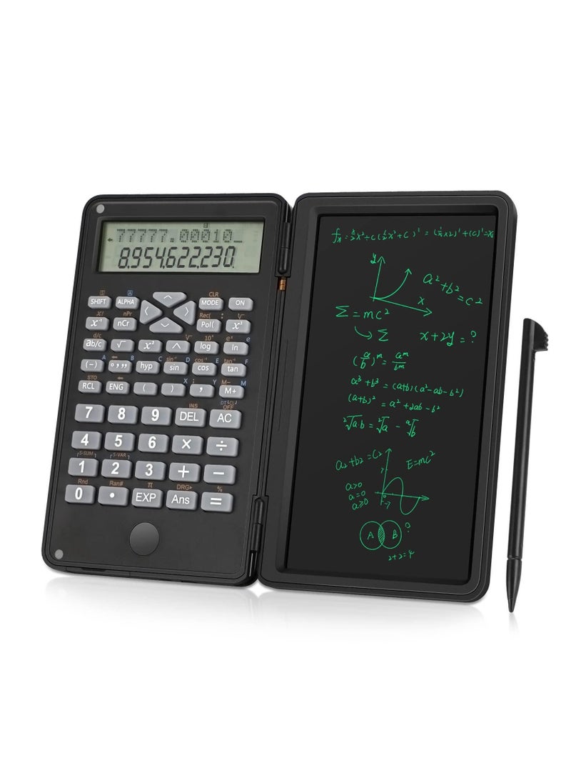 KASTWAVE Scientific Calculator, Foldable Portable Desktop Calculator with Erasable Writing Board 10 Digit LCD Display Physical Geometry Calculator for Students Teachers Office Business High School-Black  - Image 1