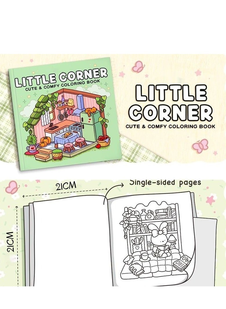 شي آند ليتل كتاب تلوين "ليتل كورنر" للكبار والمراهقين، كتاب تلوين مريح، تصميمات لطيفة ومريحة، كتاب تلوين لتخفيف التوتر، كتاب تلوين للأطفال والكبار، 21.6 × 21.6 سم - Image 2