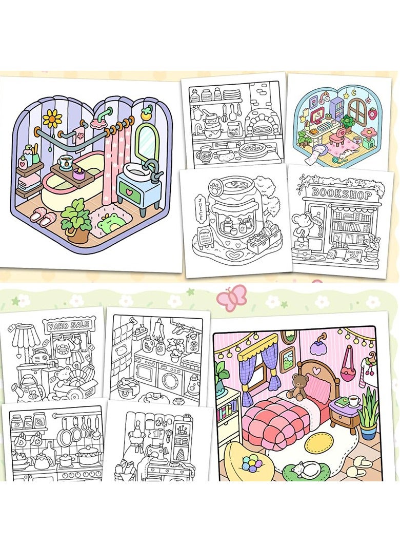 شي آند ليتل كتاب تلوين "ليتل كورنر" للكبار والمراهقين، كتاب تلوين مريح، تصميمات لطيفة ومريحة، كتاب تلوين لتخفيف التوتر، كتاب تلوين للأطفال والكبار، 21.6 × 21.6 سم - Image 3