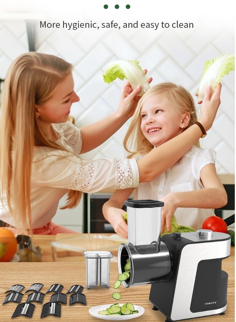 sokany Electric Cheese Grater, 1000W Electric Slicer Chopper, Multi Grater, Fruit Cutter, Vegetable Slicer, Shredder, Food Processor with 5 Blades Set SK-1180 Black - Image 4