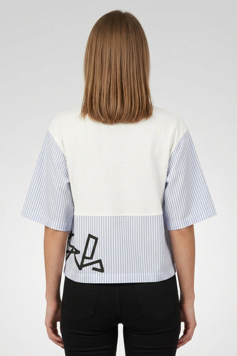 Palm Angels Women Crew Neck Short Sleeve Stripe Top, White - Image 4