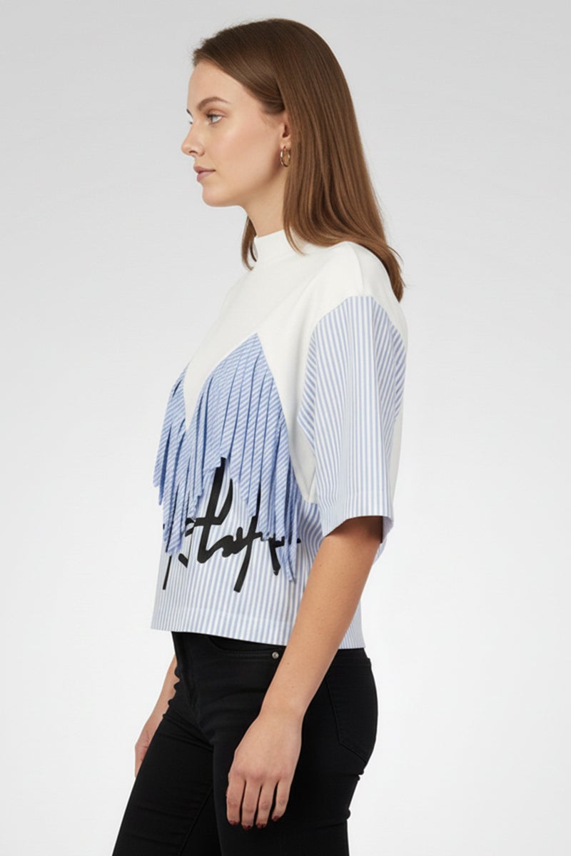 Palm Angels Women Crew Neck Short Sleeve Stripe Top, White - Image 3