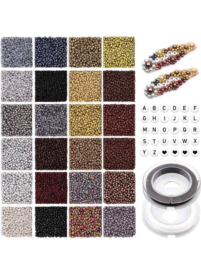 4800Pcs 3mm Glass Seed Bead and 270 Alphabet Letters Beads with 2 Roll Elastic Strings, Small Pony Beads Bracelet Beads for Bracelet Necklace Earrings Jewelry Making Art Craft DIY Decoration - Image 1