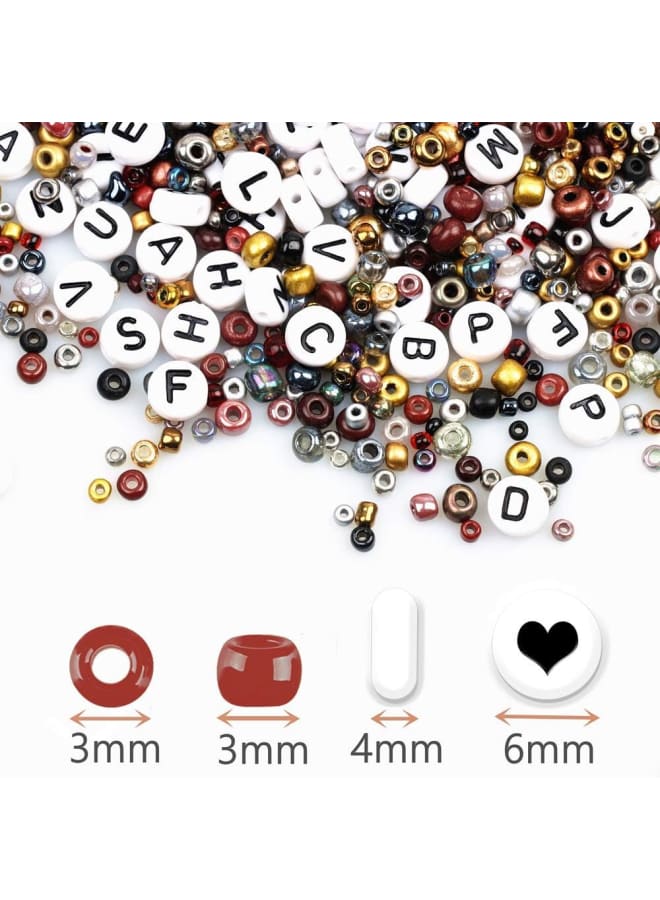 4800Pcs 3mm Glass Seed Bead and 270 Alphabet Letters Beads with 2 Roll Elastic Strings, Small Pony Beads Bracelet Beads for Bracelet Necklace Earrings Jewelry Making Art Craft DIY Decoration - Image 4