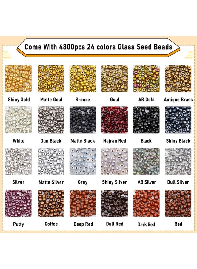 4800Pcs 3mm Glass Seed Bead and 270 Alphabet Letters Beads with 2 Roll Elastic Strings, Small Pony Beads Bracelet Beads for Bracelet Necklace Earrings Jewelry Making Art Craft DIY Decoration - Image 2